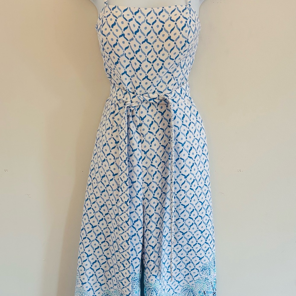 Lilly Pulitzer Sandra Blue and White Jumpsuit Romper, Size 6 - Picture 8 of 9